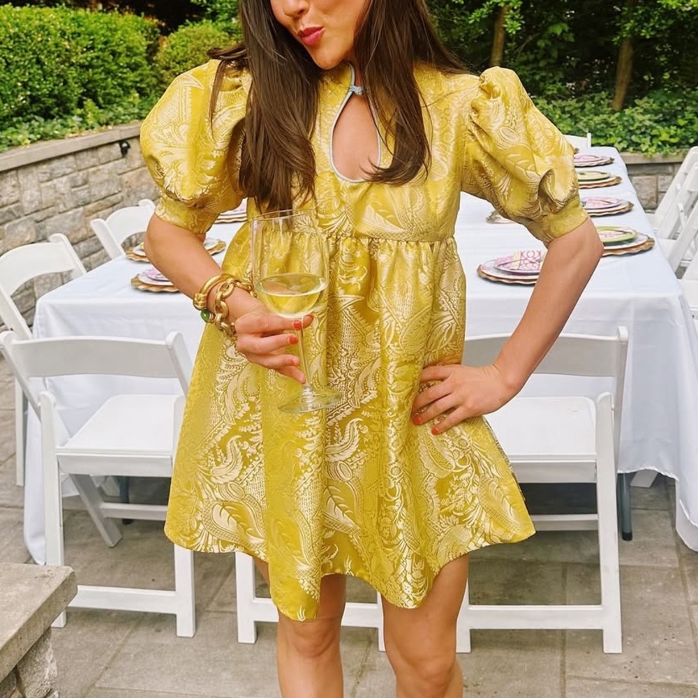 Anthropologie Maeve Golden Puff Sleeve Mini Dress